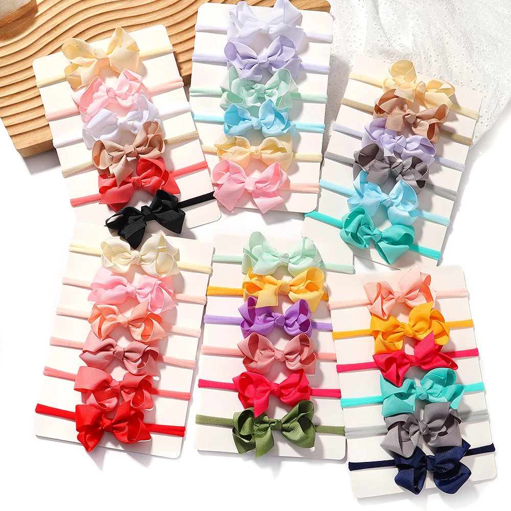 6Pcs/Set Baby Girl Headbands Newborn Bows Elastic Hair Bands Flower Nylon Infant Toddler Hairband Headwear Baby Hair Accessorie