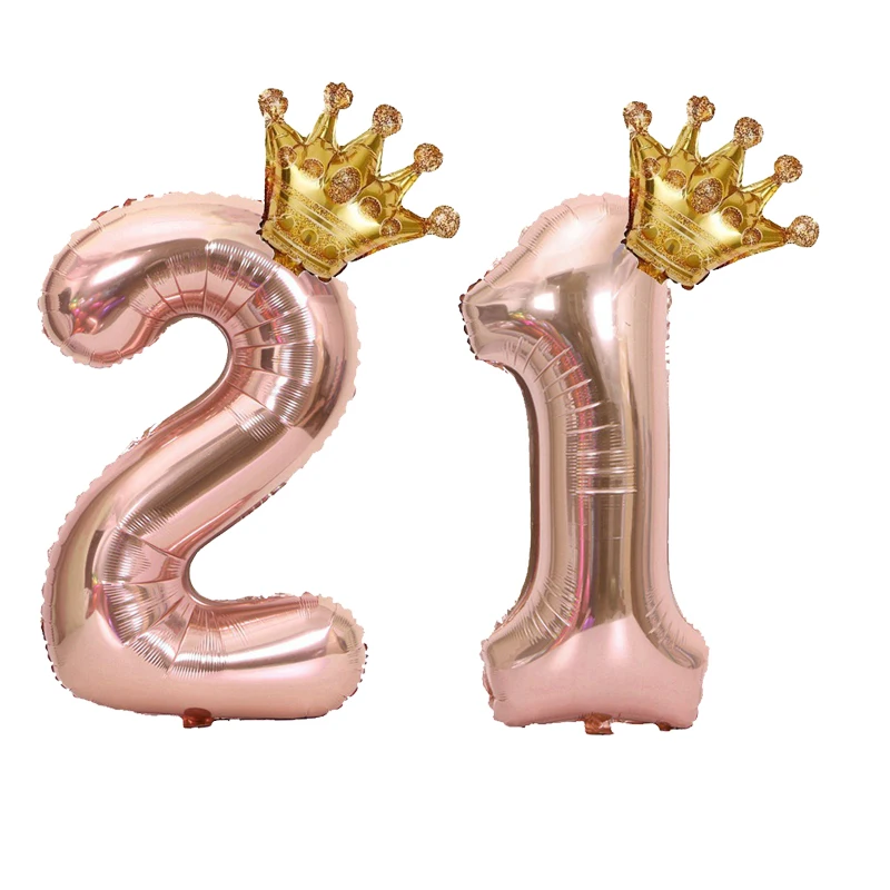 1 STÜCK 32 Zoll Roségold Krone Digitale Zahlenfolienballons Prinzessin Geburtstag Dekoration Party Hochzeit Weihnachten Zahlenballon Anniv