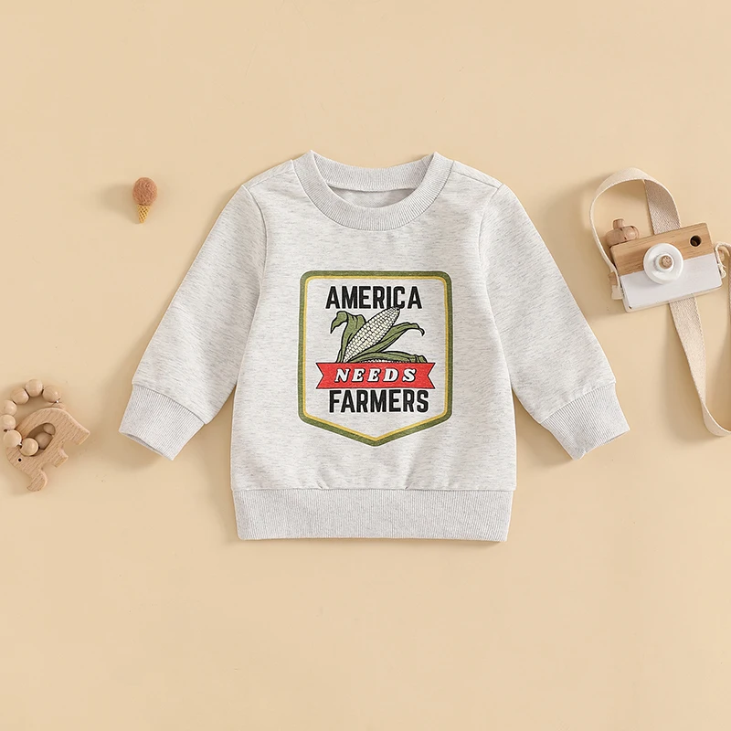 Toddler Boy Girl Fall Sweatshirt Letter Corn Letter Animal Print Long Sleeve Round Neck Pullover Loose Tops