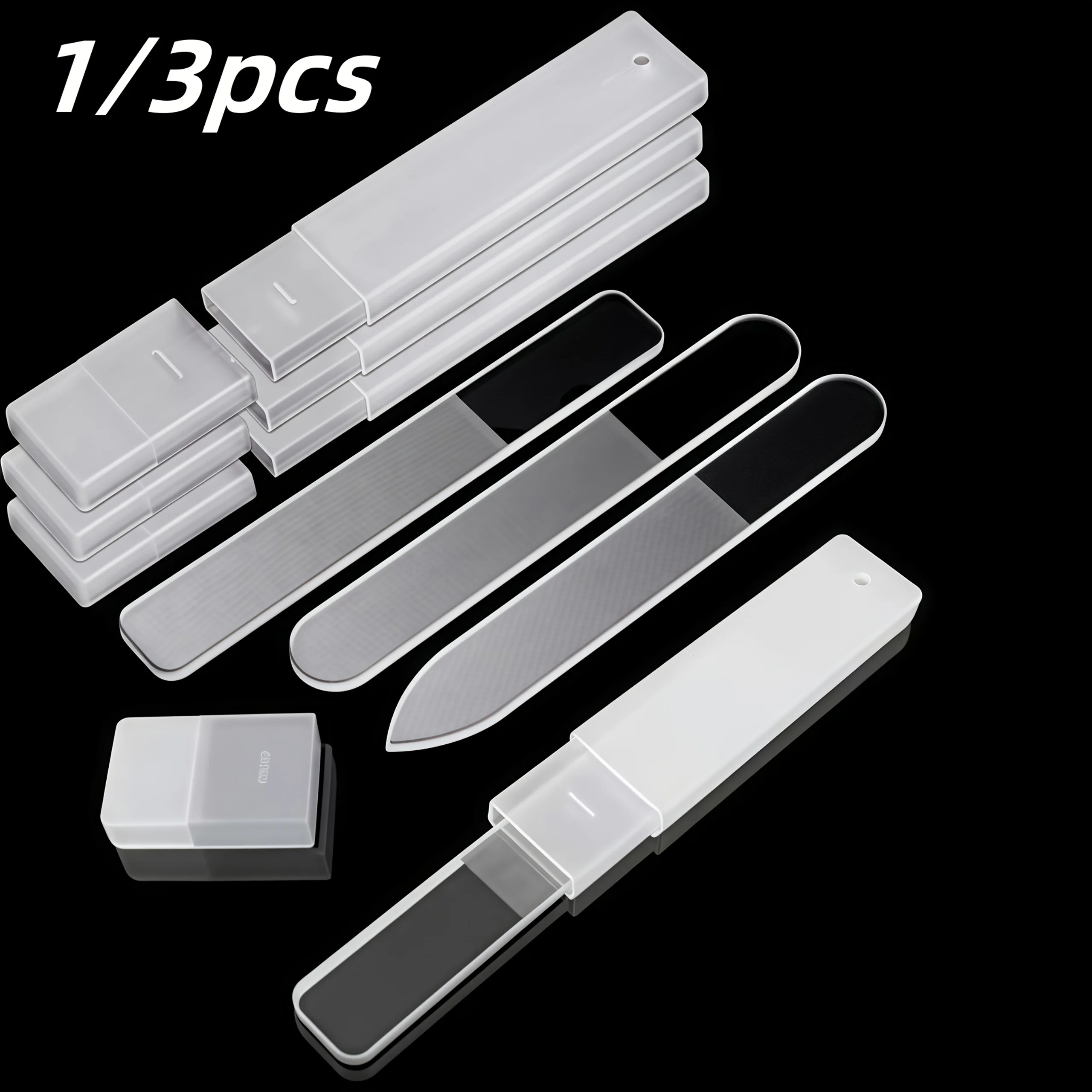 1pc/3pcs conjunto de lixas de unhas de vidro nano com 3 caixas de armazenamento para moagem, polimento e reparação de unhas, arte de unhas de cristal transparente