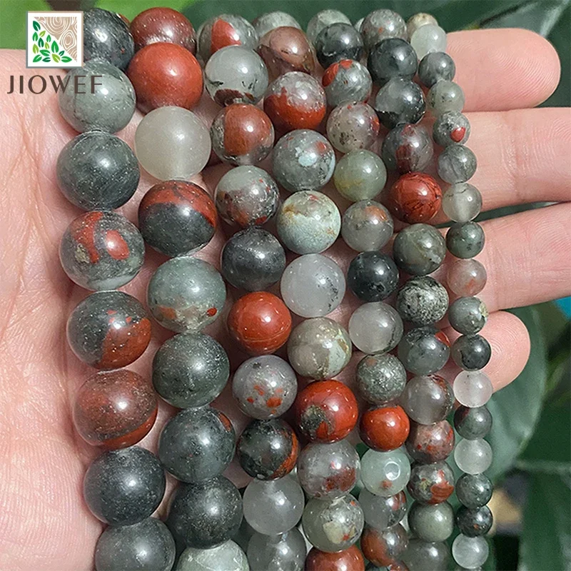 Natural African Blood Stone Loose Round Spacer Beads For Jewelry Making DIY Bracelet Earring Accessories 15'' 4 6 8 10 12MM