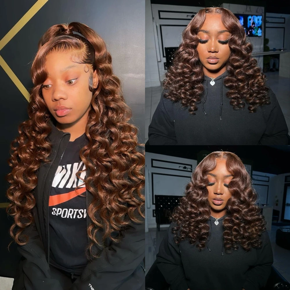 

Brown 13x6 HD Lace Frontal Wig Brazilian Loose Wave Human Hair Wig Colored 100% Human Wigs HD 6x6 closure Wig Pre Plucked