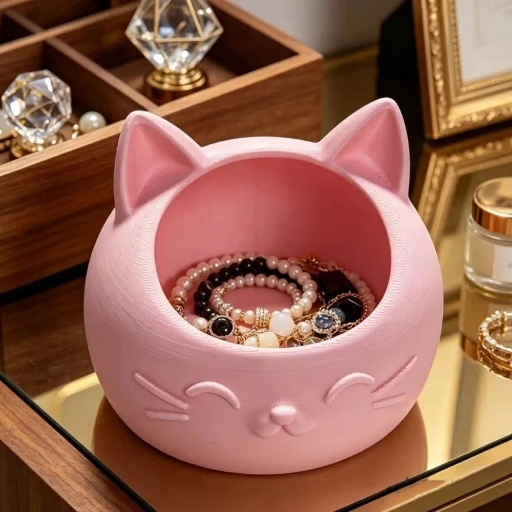 Cat-Shaped Desktop Storage Container 3D Printed Wide Mouth Storage Tray Multi-Purpose Creative Design Storage Box Dressing Table