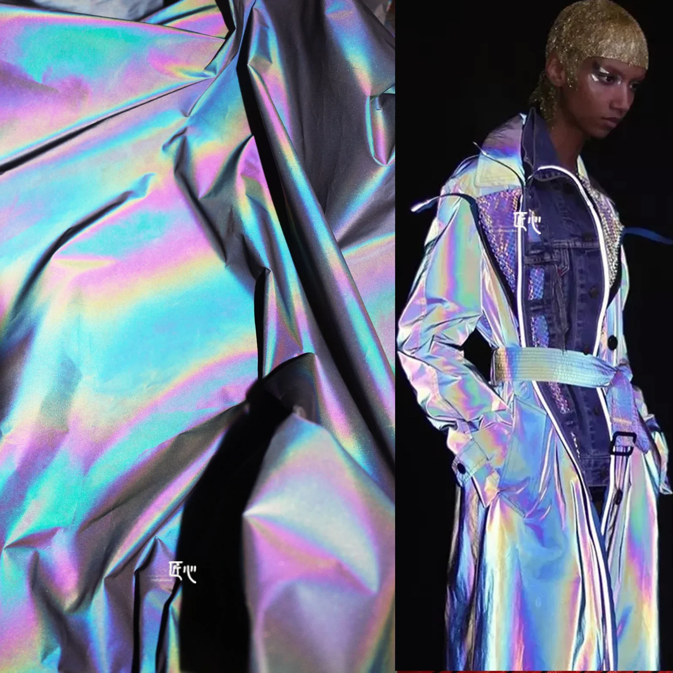 

Luminous Reflective/laser Discoloration Symphony, Cloth Glitter Fashion Special Holographic Creative Designer Fabric