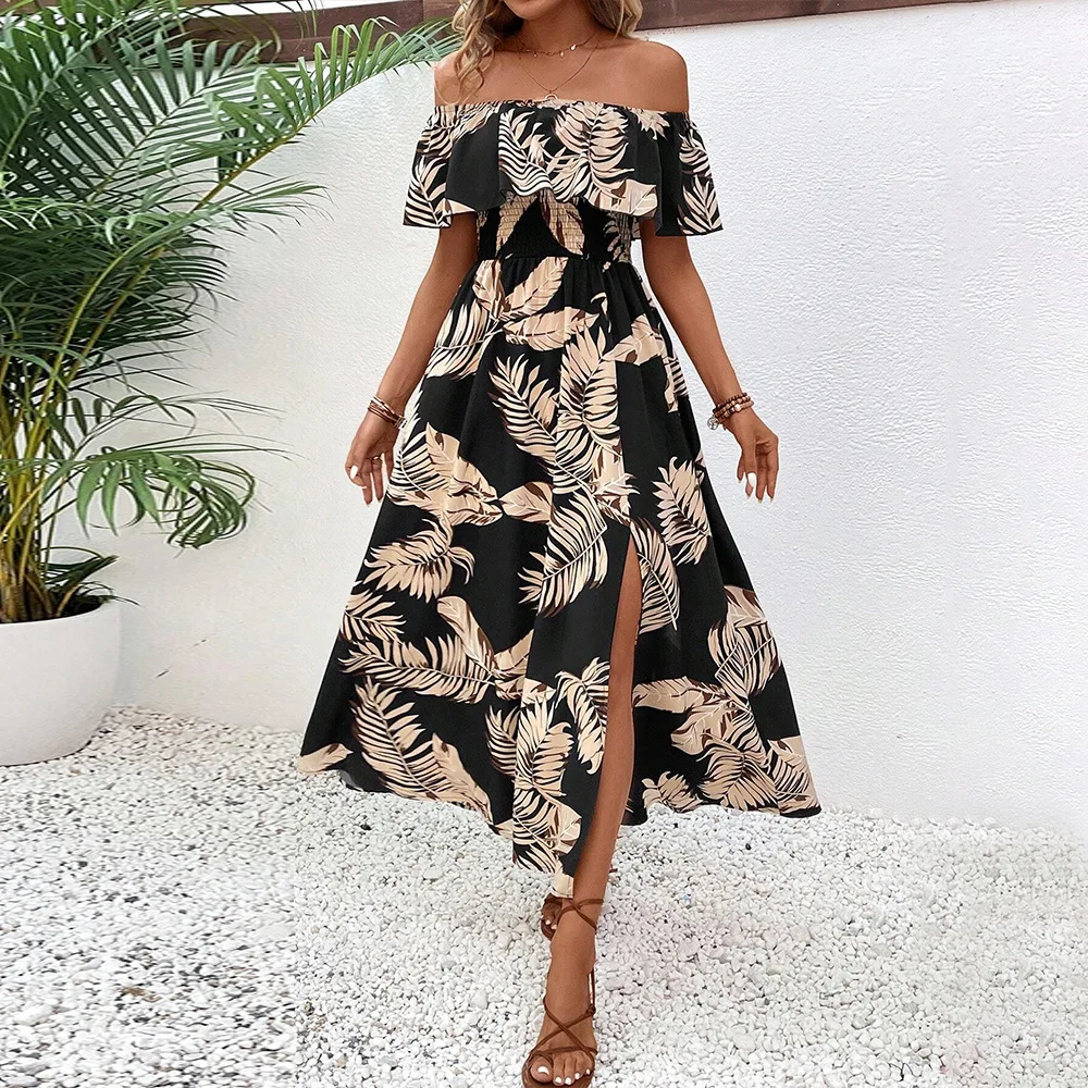 Euramerican A Sexy Dress Women Autumn Off Shoulder Short Sleeves Bandage Mid-Calf Dresses Slim Elegant Club Partywear