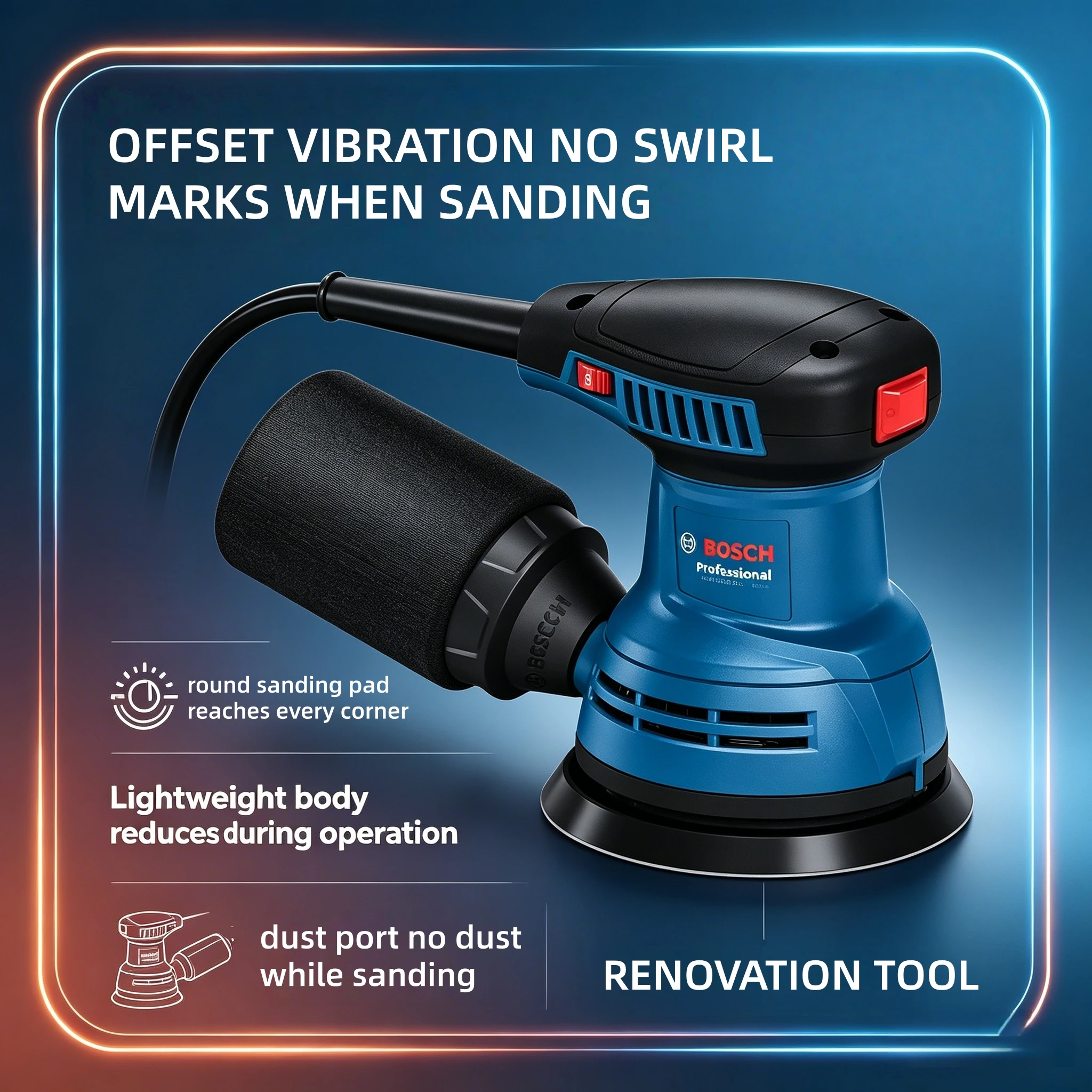 BOSCH GEX 125 Corded Orbital Sander Low Vibration Ergonomic Grip Cabinet Edge Detail Refinishing Equipment view 4