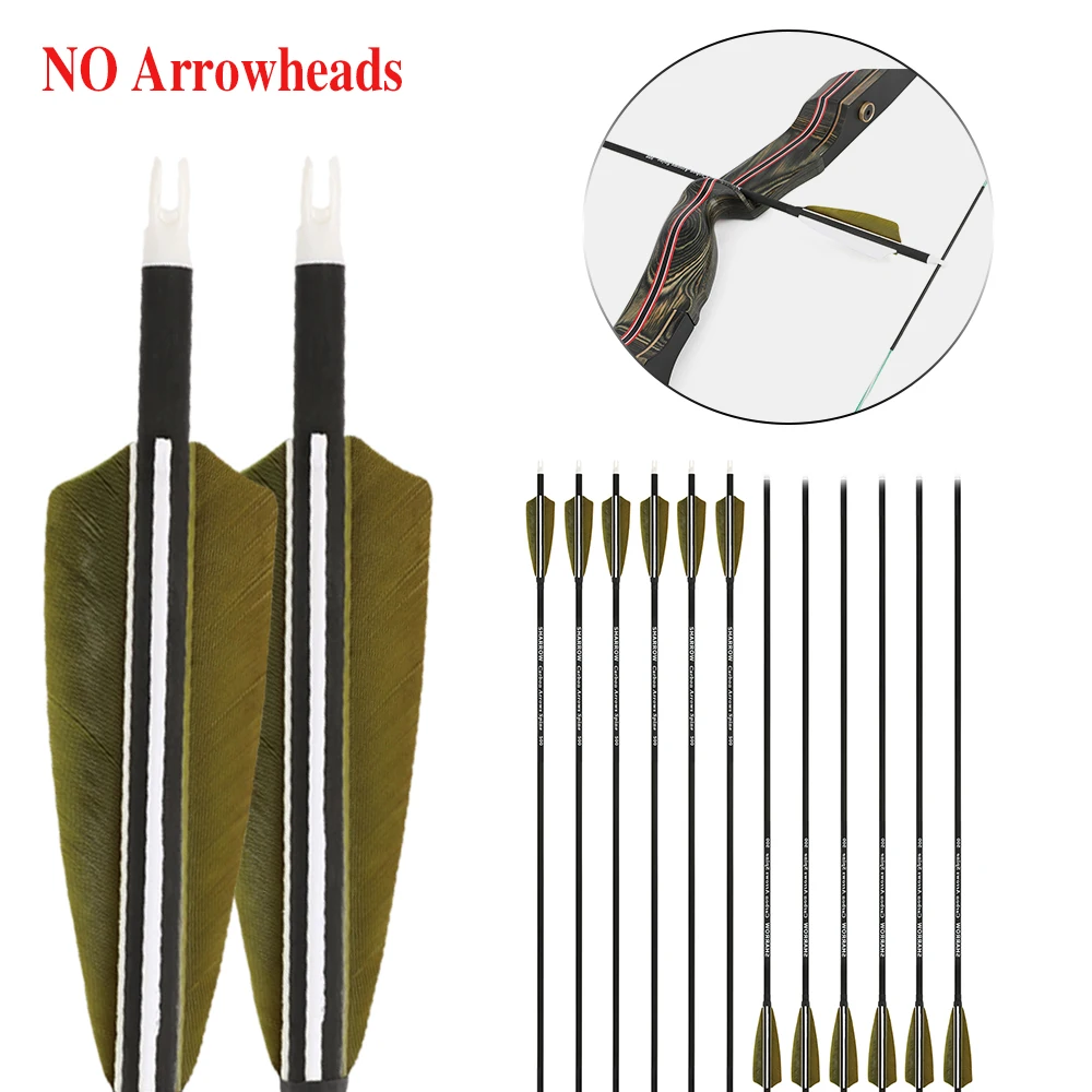 

Archery 6/12pcs 30inch Mixed Carbon Arrow 4inch Shield Turkey Feather ID 6.2mm OD 7.8mm Spine 500 Hunting Shooting Accessories