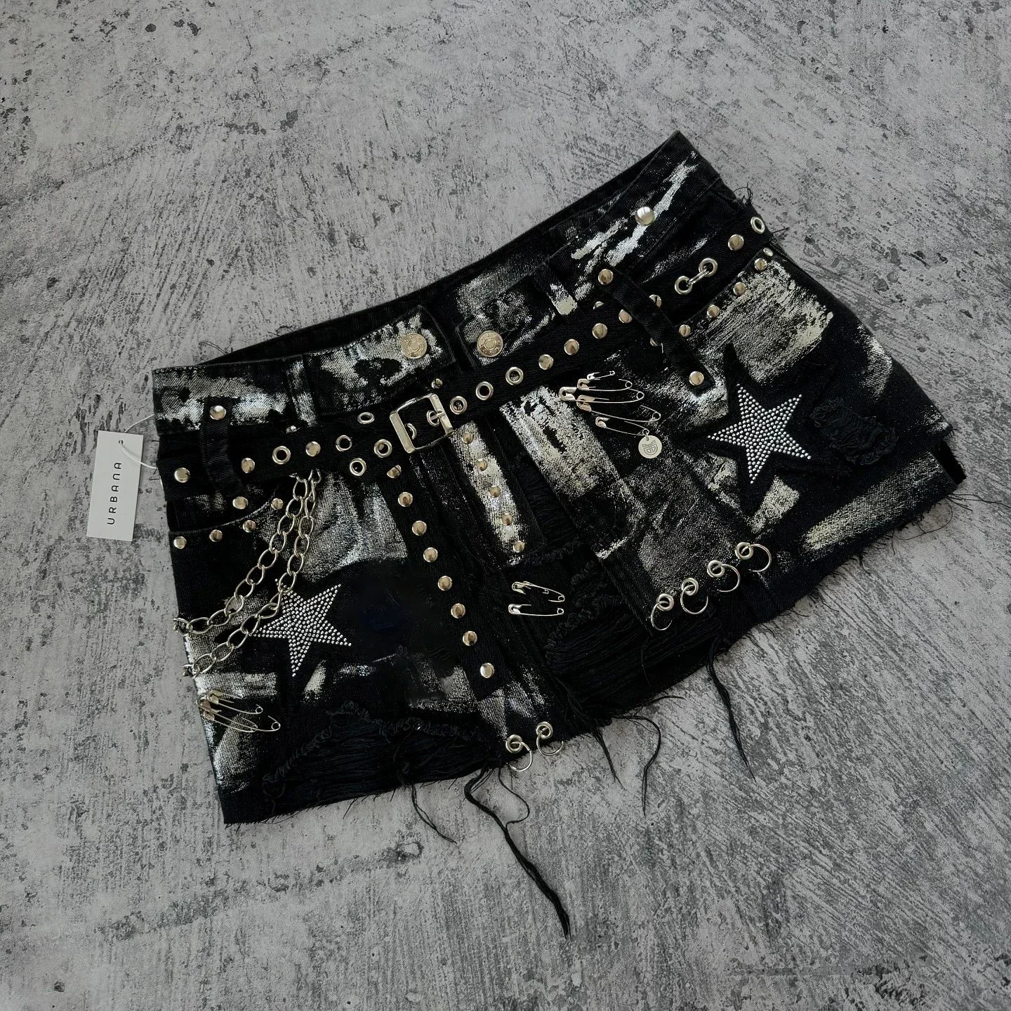 กางเกงขาสั้นผู้หญิงกระโปรง Harajuku Gothic Hip Hop Retro ล้าง Rhinestone เลื่อม Baggy DENIM Y2K สั้นเอวสูง Slim MINI กระโปรงสั้น