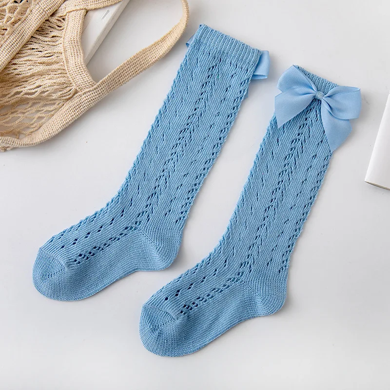 New Summer Girls Socks Kids Bow Long Sock Children Knee High Soft Cotton Mesh Spanish Style Children 1-9 Years Breathable Socks