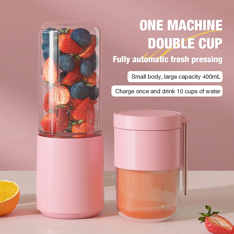 عصارة كهربائية محمولة كوب مزدوج USB شحن كوب عصير طالب صغير المنزلية التخييم في الهواء الطلق خلاط زجاجي عالي البورسليكات