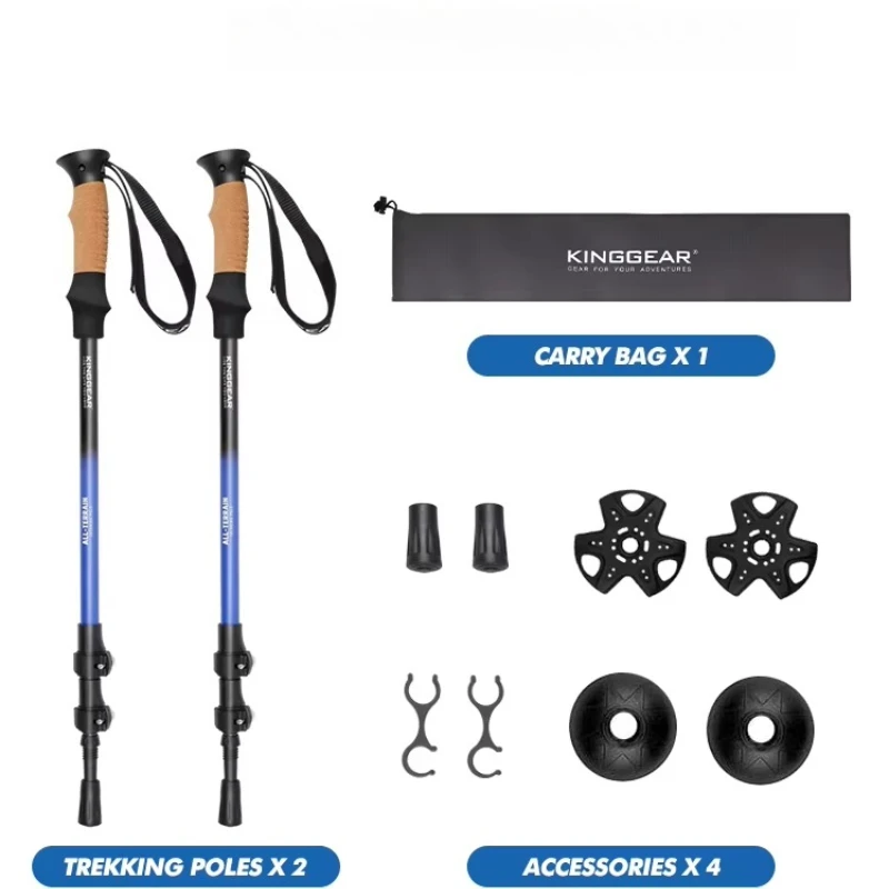 

Ultra-light hiking cork handle Foldable carbon tungsten steel hiking pole section telescopic super aviation aluminum hiking pole