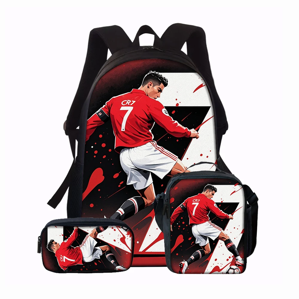 3pcs Football Flame Print Backpack Lightweight Daily Large Capacity School Bag Travel Bag with Shoulder Bag Pencil Bag Gift