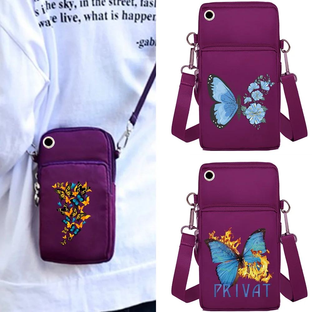 Mobile Phone Bag Sport Arm Running Coin Purse for Girls Shoulder Bag Butterfly Pattern Phone Pouch Large Capacity Crossbody Bag