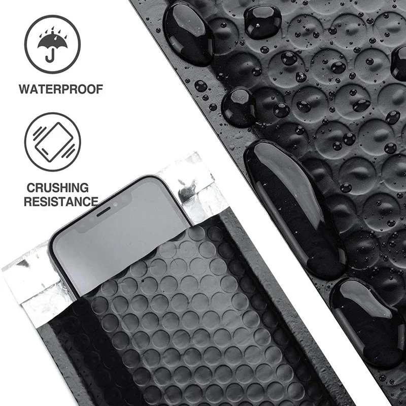 Bubble Bag Buffer Drop Protection Envelope, Waterproof Black Plastic PE Packaging Express Bag, Parcel Shipping Mail Ziplock Bags