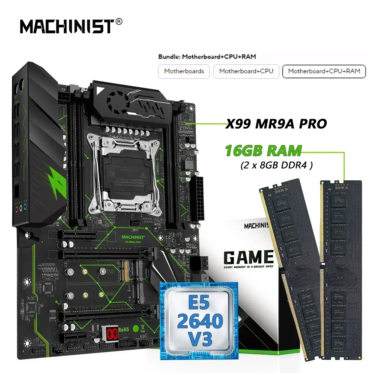 

Комплект материнской платы MACHINIST MR9A PRO X99 с процессором Xeon E5 2640 V3 и DDR4 16 ГБ оперативной памяти, четырехканальный ATX