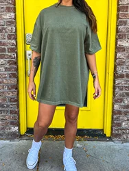 Europe and America Plus Size Women Casual Dress Summer Comfortable short sleeve simple Female Solid color Holiday street Dress