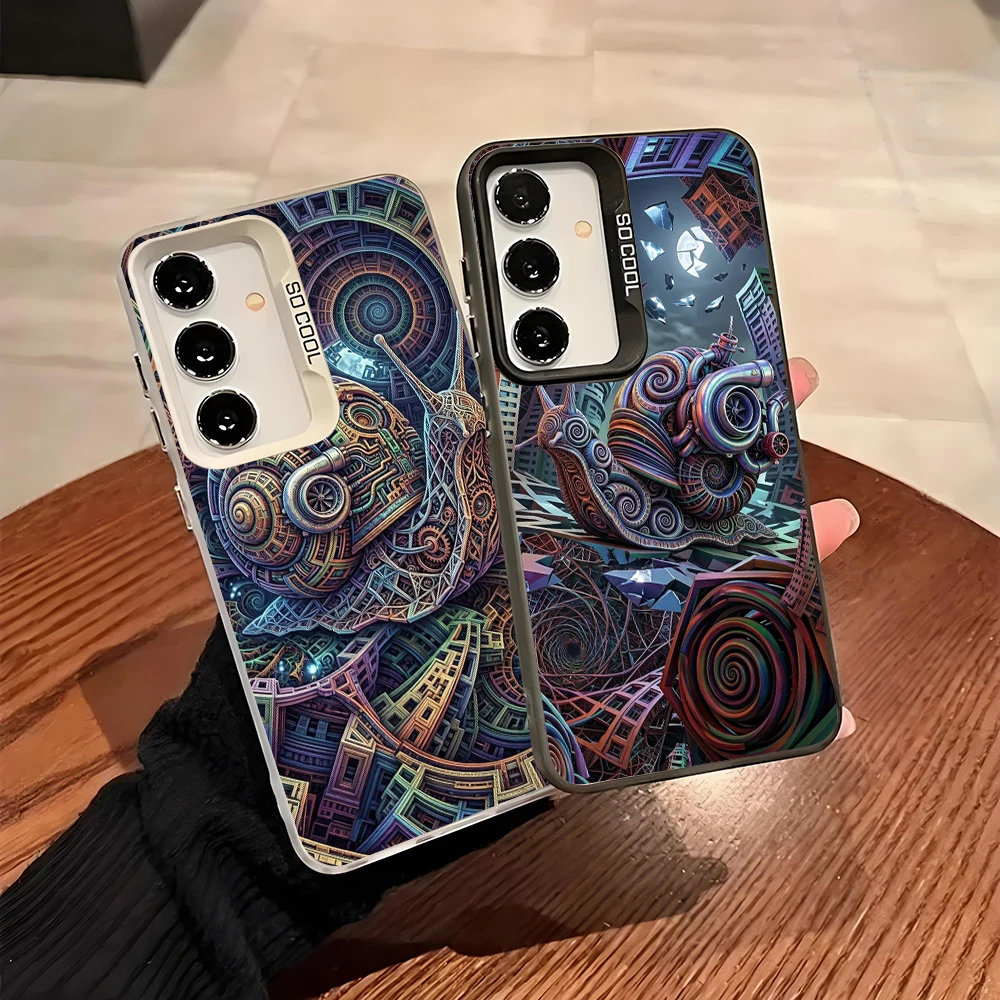 Mechanical Snail Phone Case for Samsung Galaxy A13 A14 A23 A02S A03 A05 A05S A52 A54 5G Grey Silvery Cover Shockproof Fundas Bag