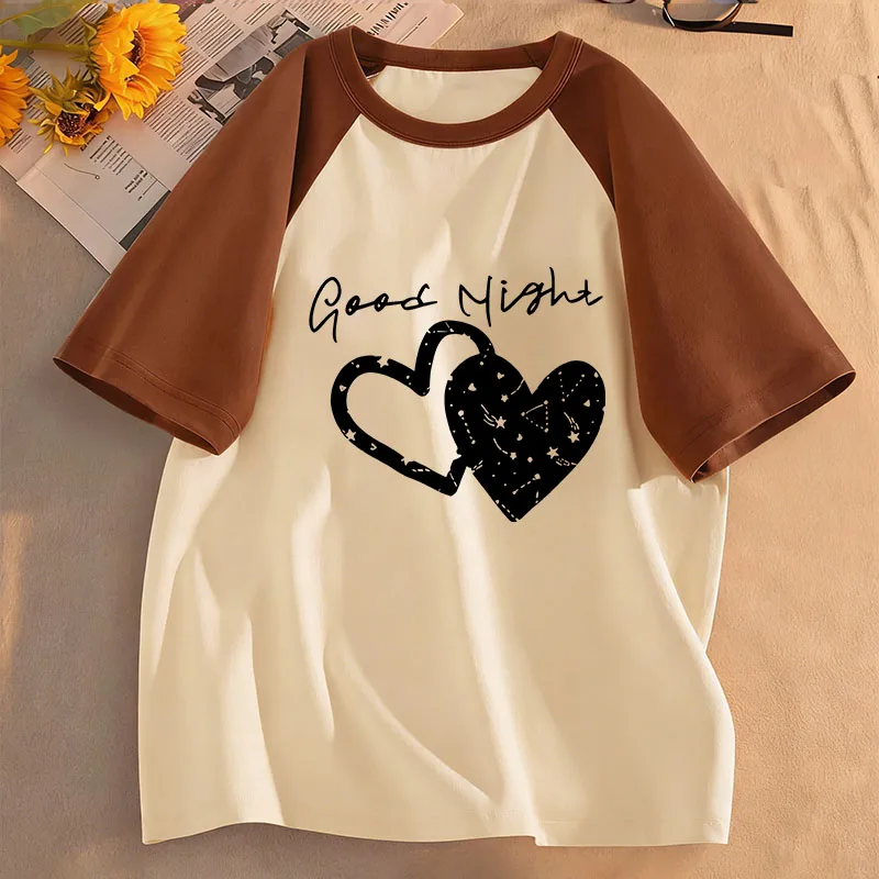 Good Night with Love Heart T Shirts Short Sleeve Kids Children's T-shirt Boys Girls Summer Spring Casual Top Tee Shirt