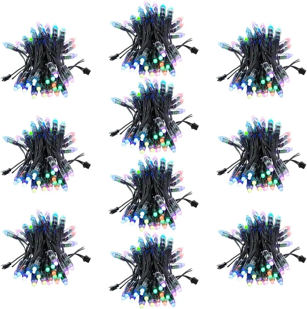 Individually Addressable RGB LED Pixel Lights, 12mm Full Color Diffused Bullet Pixels, 500pcs, DC 5V IP68 Waterproof for Outdoor LED Screens, Billboards, House, Halloween, Christmas Decor