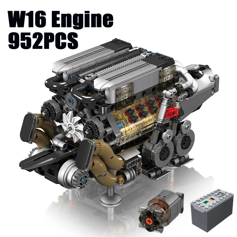 952 قطعة مكعبات بناء المحرك التقنية W16 محاكاة عملية التجمع الطوب نموذج مجموعات ألعاب ألعاب تعليمية للهدايا