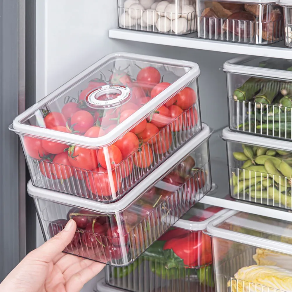

2023 New Timer Refrigerator Storage Plastic Kitchen Organizer for Vegetables Fruits Sealed Transparent Fresh Keeping Box
