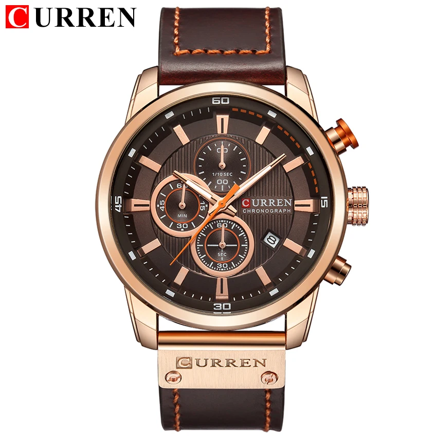 CURREN 8291 Herren-Quarz-Chronographenuhr, lässige Leder-Militär-Sport-Mode-Gentleman-Armbanduhr – Detail 10
