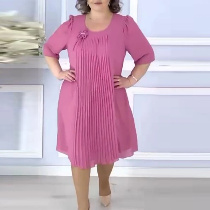 فستان صيفي مقاس كبير للنساء بياقة دائرية نصف كم فساتين عطلة الشاطئ فضفاضة للنساء فستان حفلات غير رسمي فستان بوهو ميدي #2