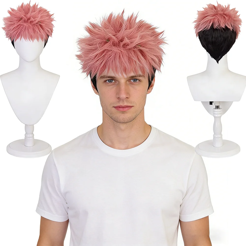 

Jujutsu Kaisen Itadori Yuji Cosplay Wig Pink Black Gradient Men Short Anime Heat Resistant Synthetic Wig For Halloween Comic Con