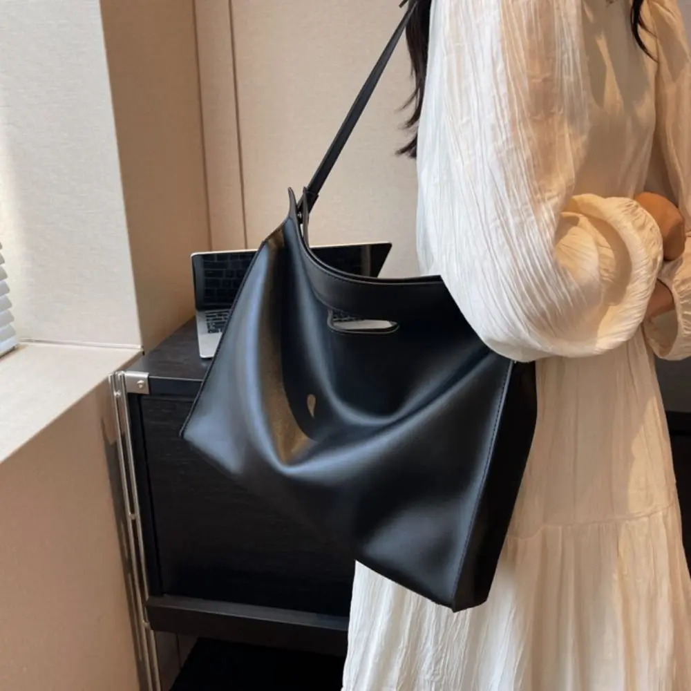 Simple PU Office Document Tote Bag Solid Color Shoulder Bag Computer Bag Crossbody Bag Large Capacity File Bag Women