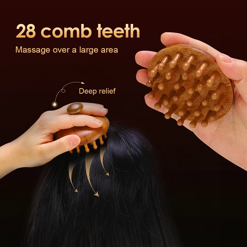 28 Teeth Natural Sandalwood Massage Comb Handheld Wood Comb Head Massage Scalp Comb Portable Hair Scalp Massage Brush