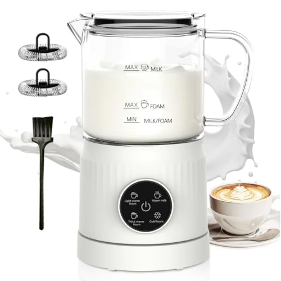 

4-in-1 Milk Frother, Electric Milk Frother and Steamer with LED Touch Screen, Ceramic Lining Bottom, Milk Warmer 13.52oz for La
