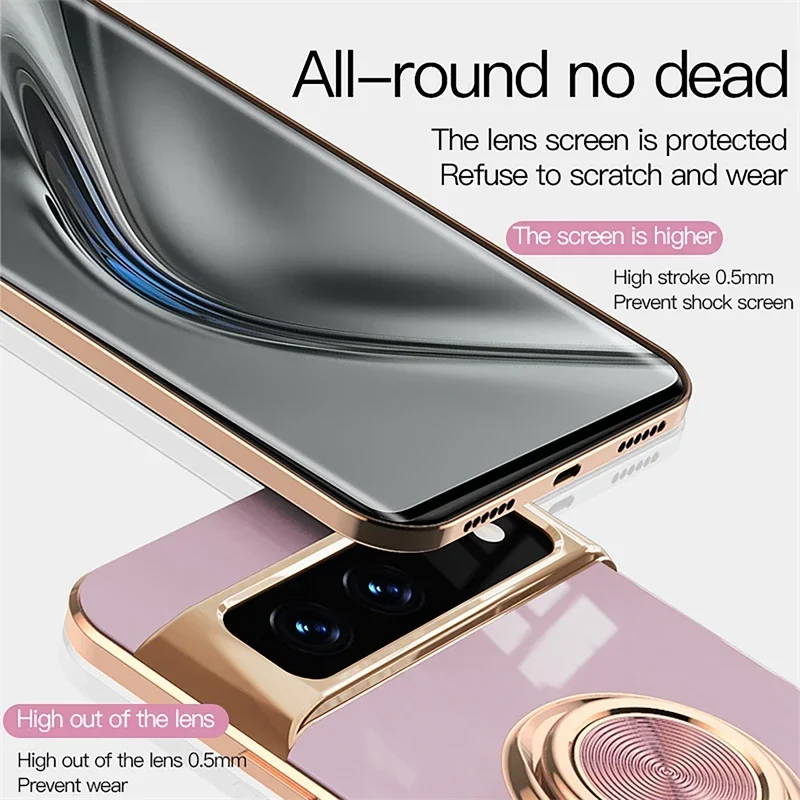 Luxury Plating Silicone Shockproof Phone Case for Google Pixel 10 9 Pro XL 9A 8 7 6 A Metal Ring Magnetic Holder Soft Back Cover