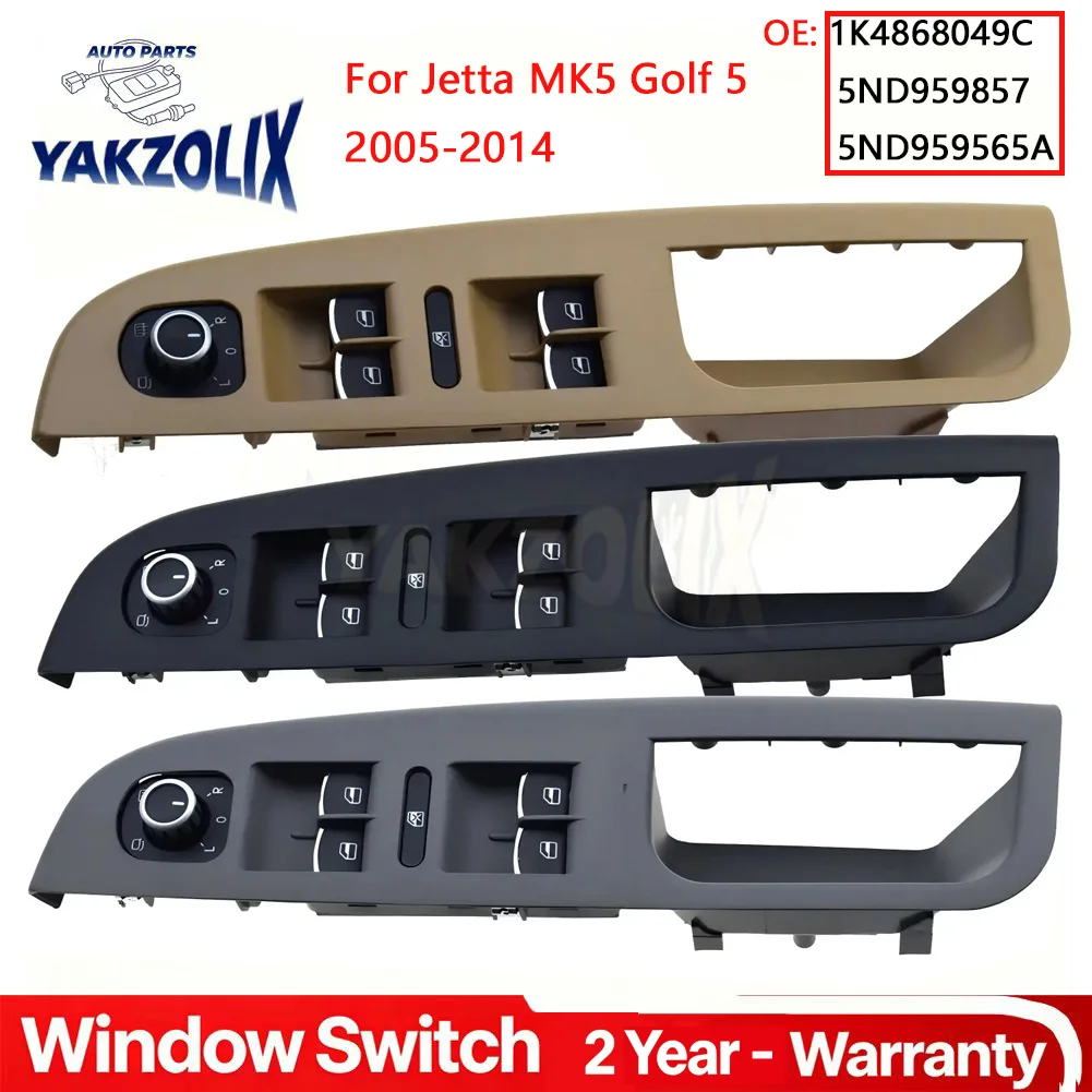 For VW Volkswagen Golf Jetta Car Chrome Front Left Power Window Mirror Control Switch with Panel 5ND959857 5ND959565A 1K4868049C