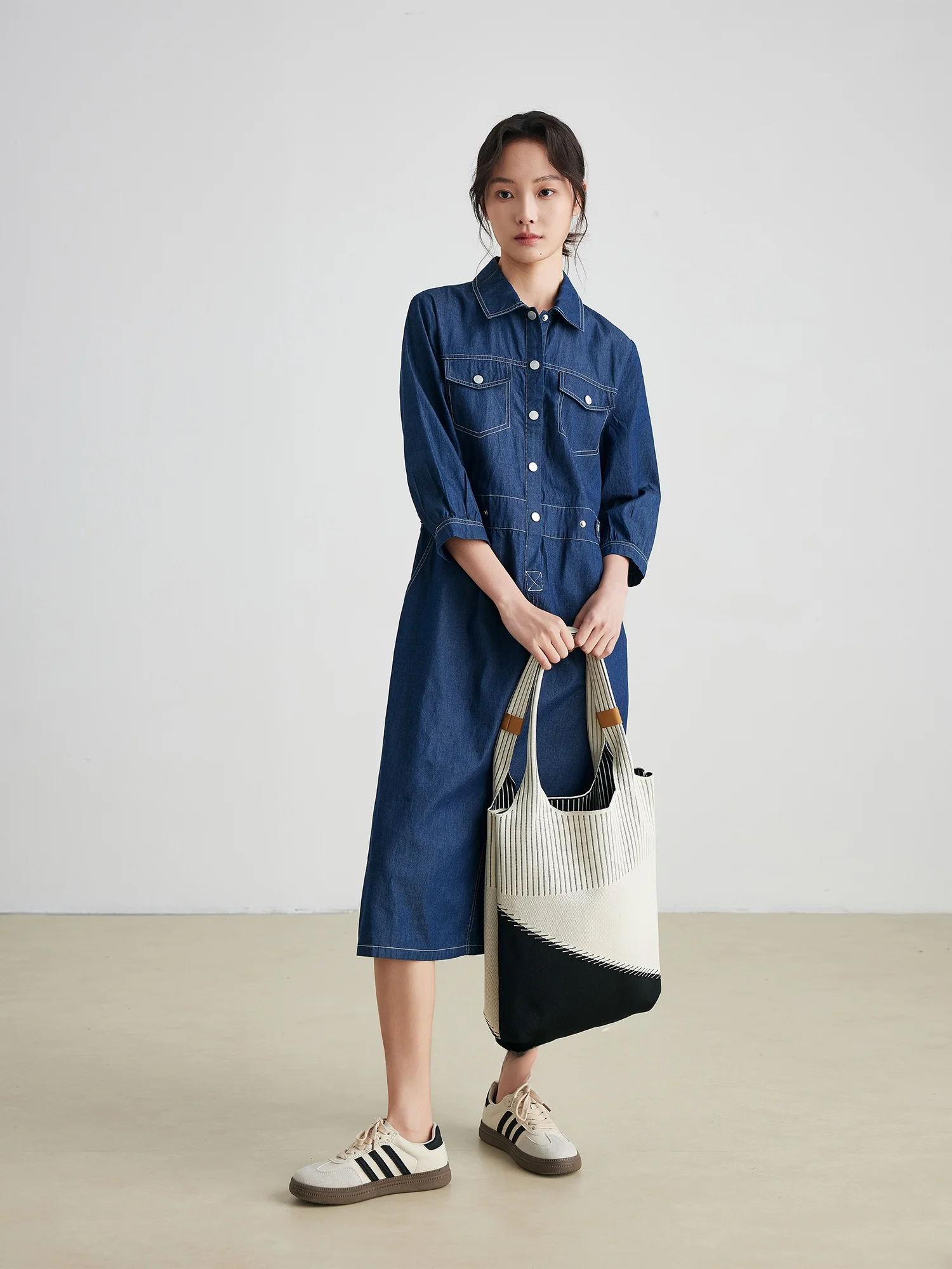 

Ele Faionable Women's Denim Dr Spring Summer New Design Versatile Long Skirt High Waist Lantern Sve Cotton Straig...