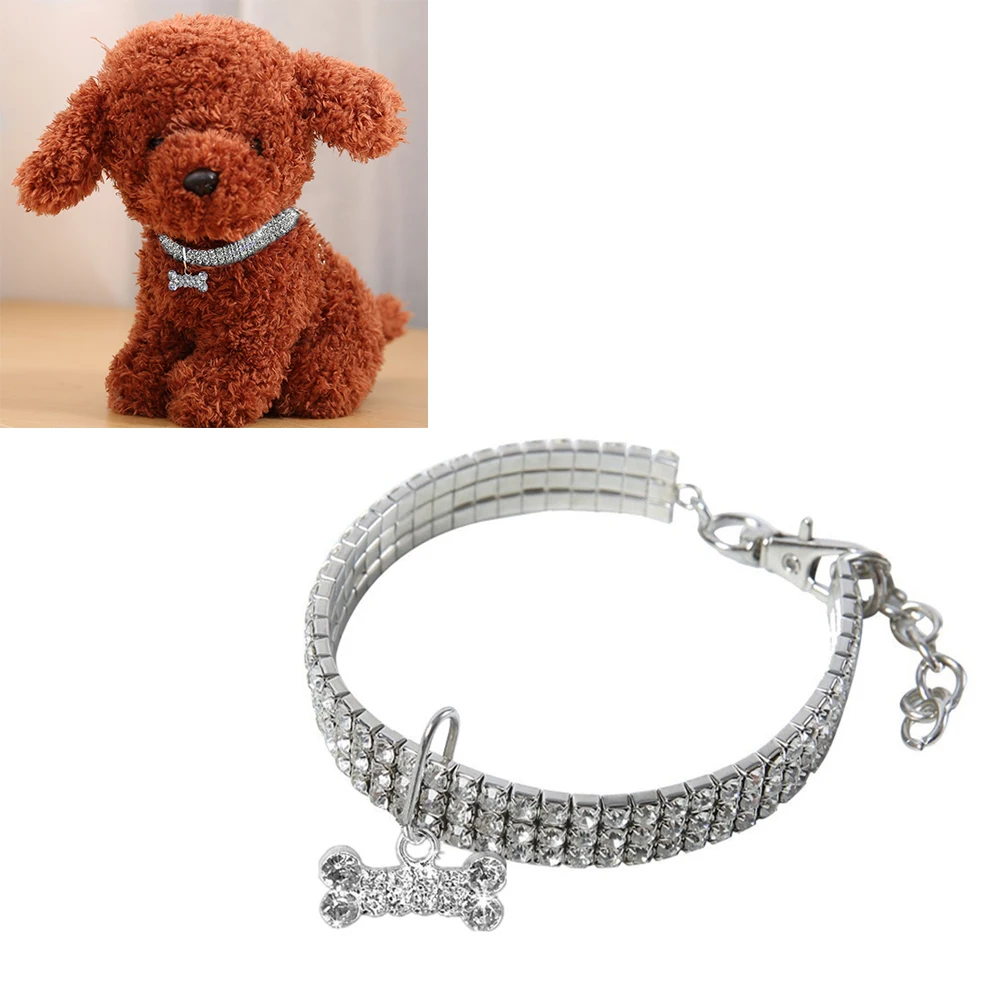 

1pc Pet Collar Rhinestone Necklace Chains Small Choker Elastic Jewelry Supplies Bright Color Bone Pendant Dog Cat Party