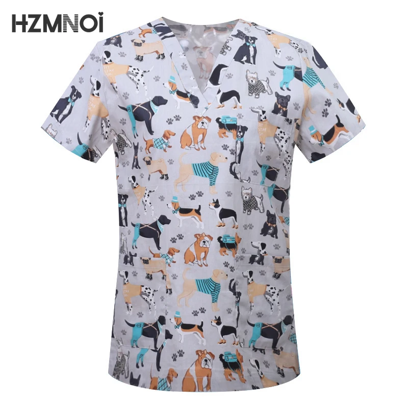 Dessin animé animaux imprimer clinique pour animaux de compagnie hôpital soins infirmiers gommage hauts chemises coton dentisterie médecin Blouse uniformes chirurgicaux médicaux