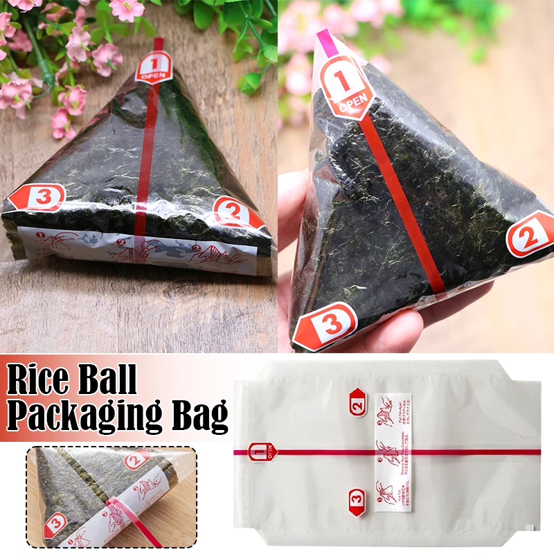 100 pçs saco de embalagem de bola de arroz triangular nori algas sushi sacos de presente de plástico descartável fácil rasgo portátil bento acessórios