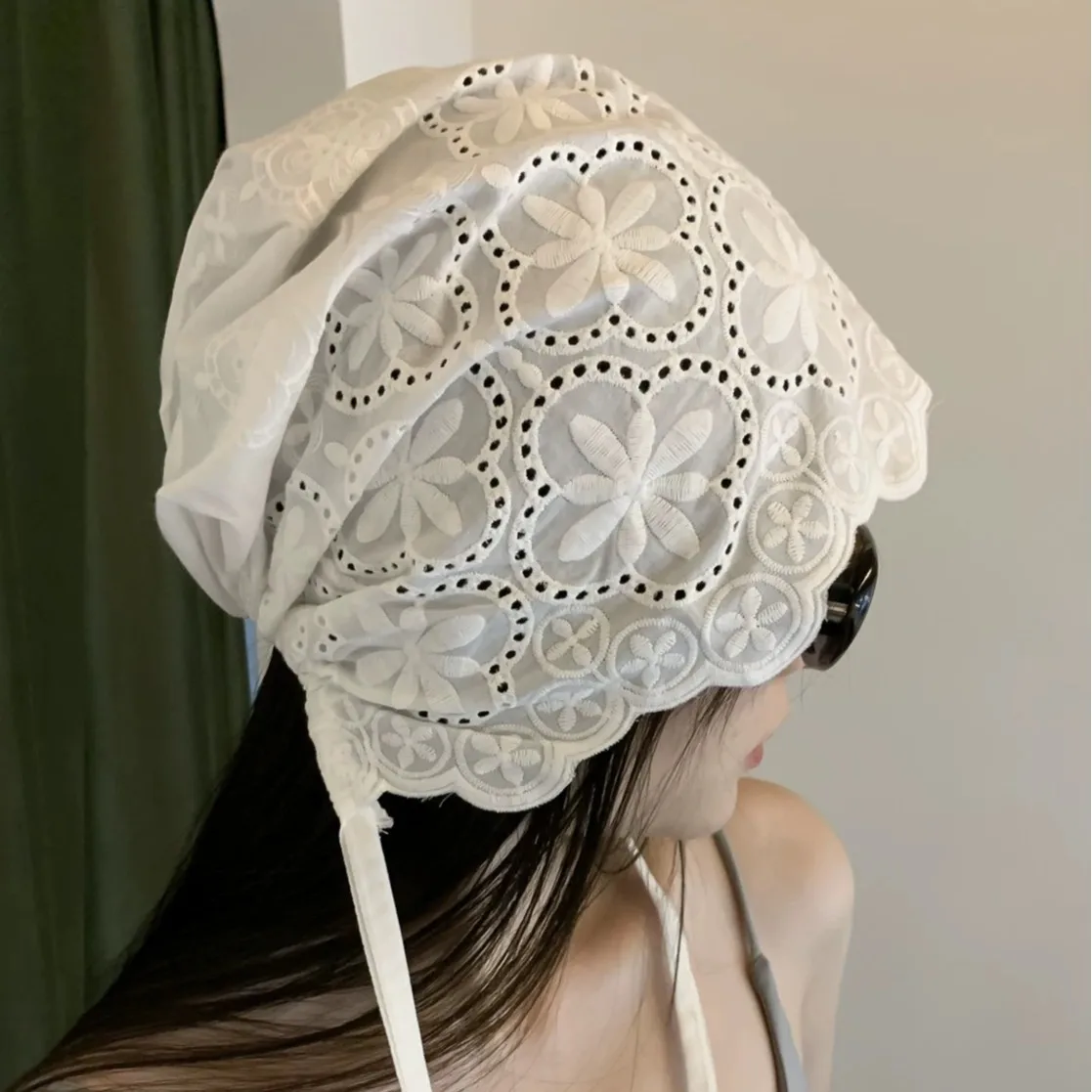Lace 3D Flower Princess Hat for Women, Summer Breathable Hollow Bonnet, Korean Elegant Sun Cap with Strap