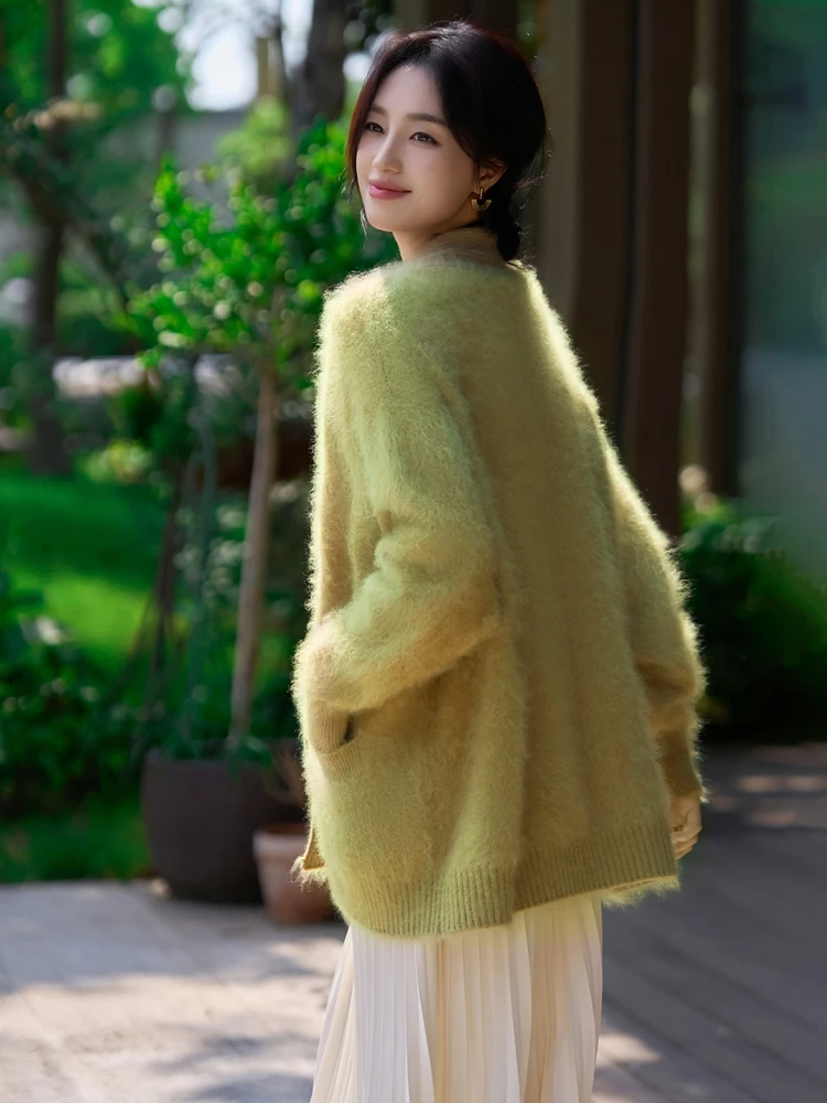 Grace feminino casual solto cardigan melhorado artesanato 100% lã merino camisola de malha outono inverno quente macio chique roupas topos