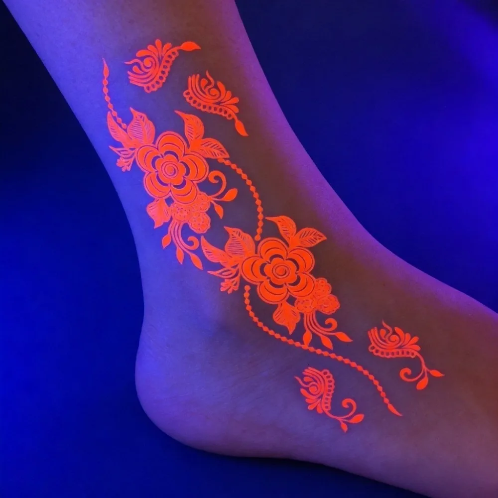 Water Transfer Decals Fluorescence Henna Tattoo Stickers Fake India Mehndi Flower Henna Temporary Tattoo Waterproof Instant