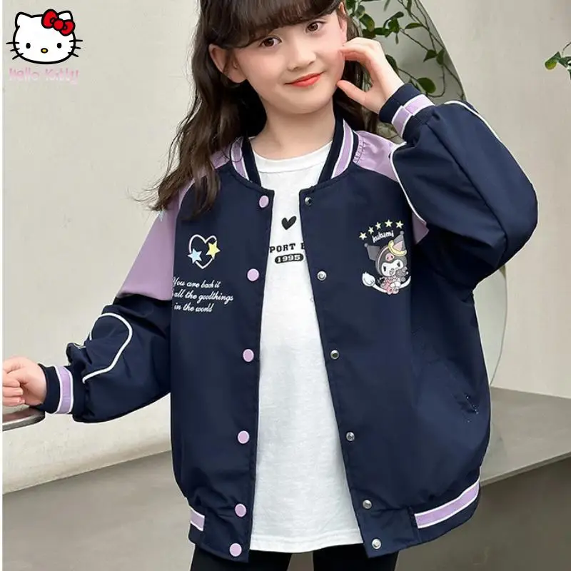 

Sanrio Girls Kuromi Kawaii Jacket Autumn Spring New Anime Cartoon Fashion Casual Baseball Suit Child Comfort Skin-Friendly Tops