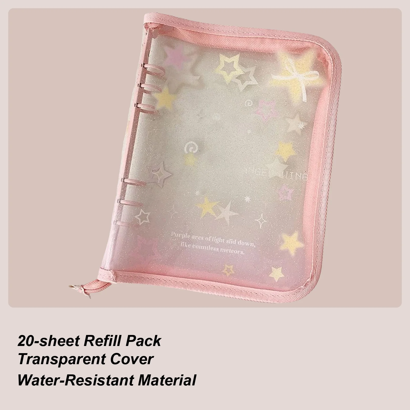 

Card Binder Transparent Star Print A5 Protector With 20 Replaceable 4-Compartment Pages Waterproof Trading Card Storage Binder