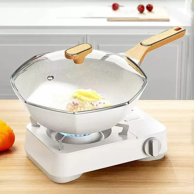 Medizinische Stein Antihaft-Bratpfanne Achteckige Haushalt Ei Rühren-Braten Steak Bratpfanne Induktion Herd Universal Topf Pfanne mit Deckel