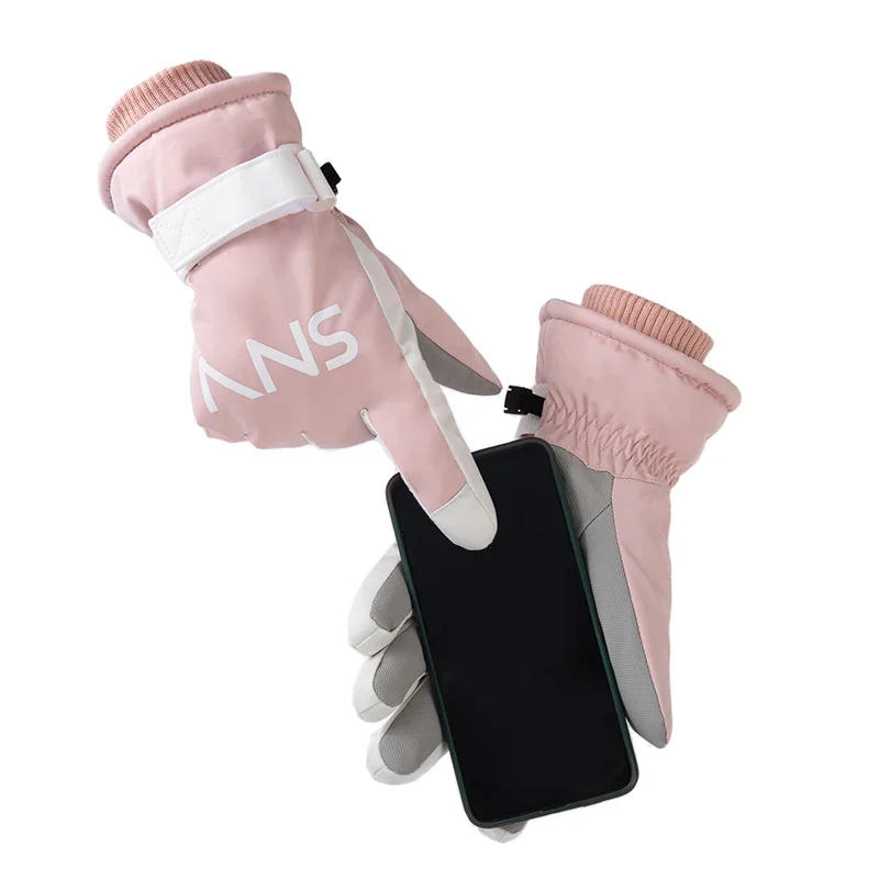 Guantes de esquí antideslizantes para mujer, manoplas cálidas de terciopelo para snowboard, motocicleta y ciclismo, pantalla táctil, Invierno