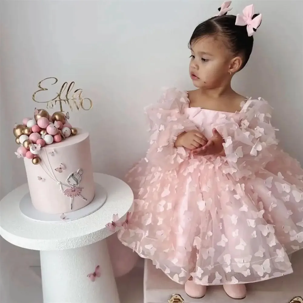 

Lovely Flower Girl Wedding Dress with Butterfly Puffy Girl Wedding Party Dress Christmas Dress for Kids Birthday Prom Ball Gown