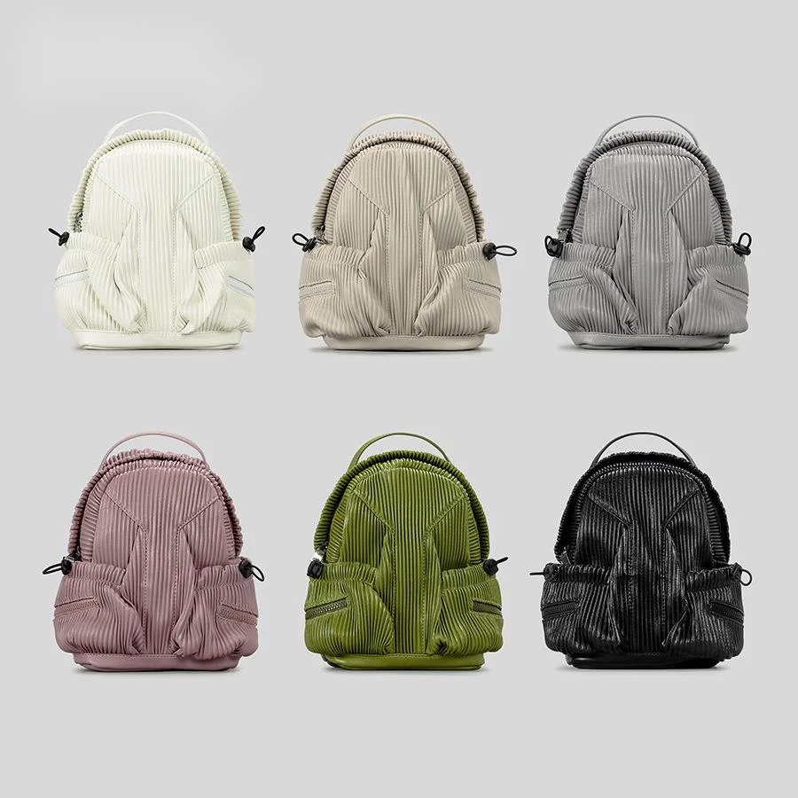 Designer Leather Backpack For Women Soft Pleated Casual Bag_voghion.com
