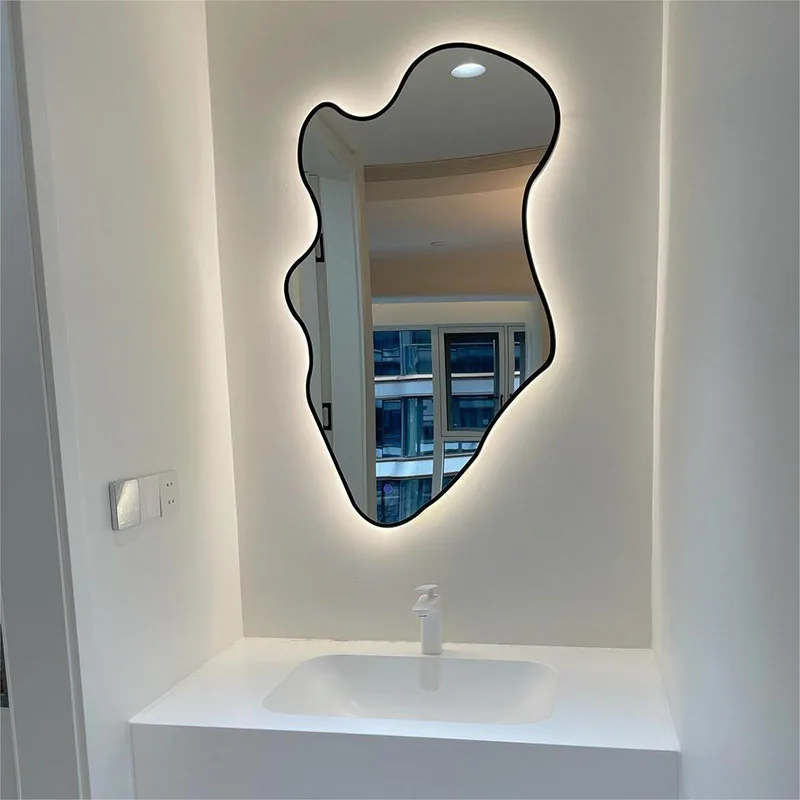 Makeup Bathroom Mirror Irregular Living Room Shower Wall Mirror Girls Kawaii Large Espelho Para Banheiro Home Decoration Luxury