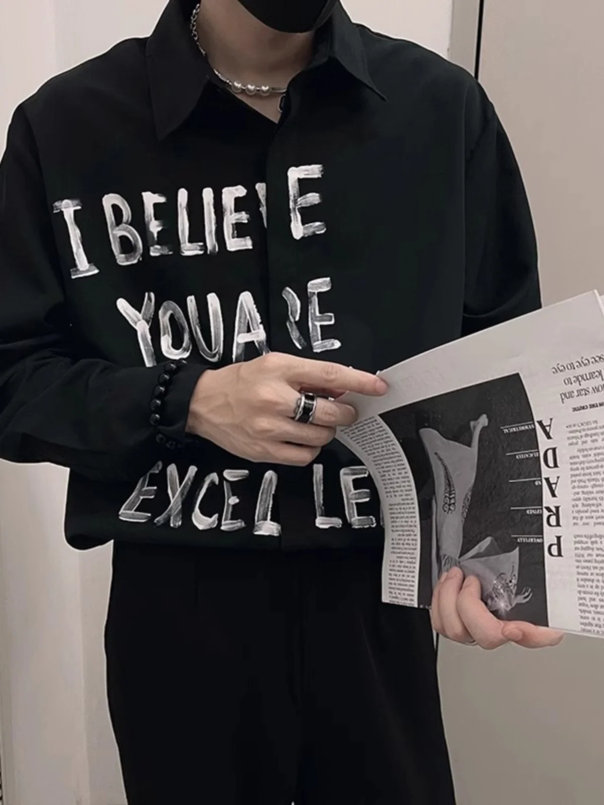 

Spring Autumn Thin Casual Letter Print Long Sleeve Men's Shirt Loose Fit Stylish Trendy Button up Classic Collar Coat