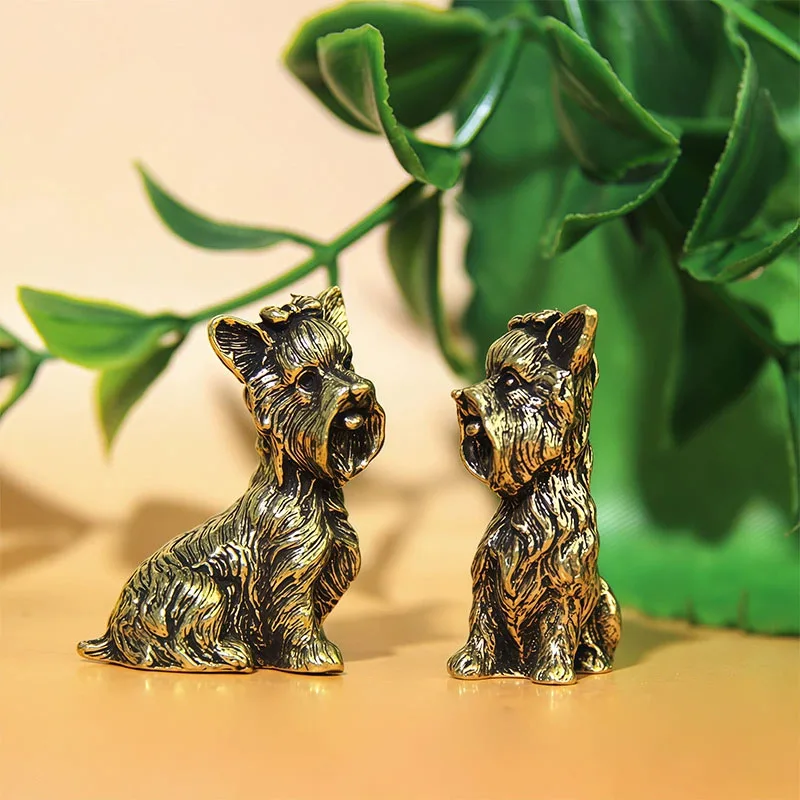 Solid Brass Schnauzer Small Statue Desktop Ornaments Vintage Animal Dog Figurines Models Home Decorations Crafts Accessories