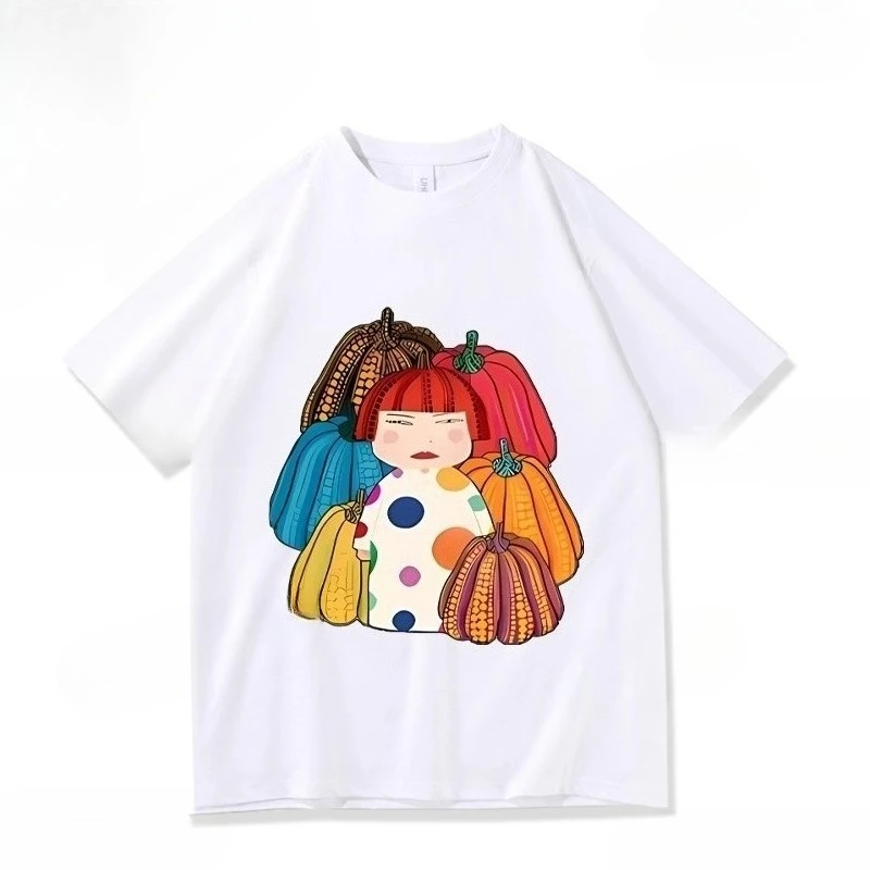 Yayoi Kusama T-shirt Japanese Artist Pop Art Polka Dot Pumpkin Infinity Mirrors  Crewneck Casual Streetwear Y2k Tees